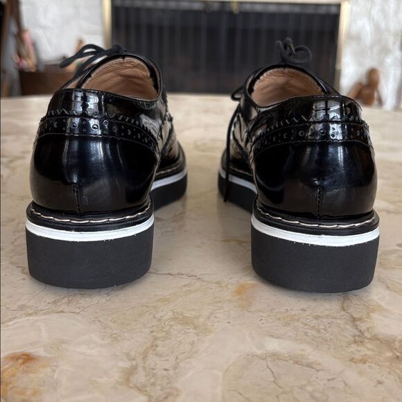 Browns Couture Black Patent Leather Wingtip Wedge Heel Brogues - Picture 6 of 9